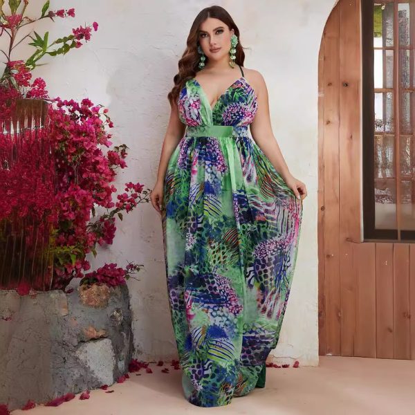 Women's Plus Size Chiffon Spaghetti Straps Sleeveless Maxi Dress