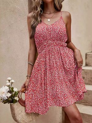 Women's  Vacation Printing Slip Dress Small Fresh Sleeveless Dress