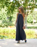 Women's Halter Slit Cotton Linen Casual Holiday Dress Spring Summer