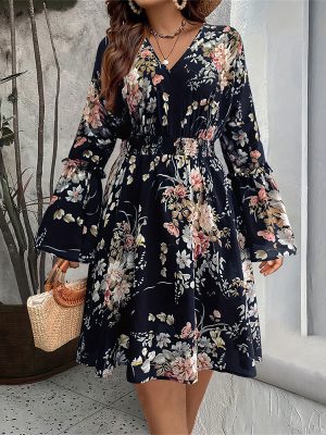 Women's Long Sleeve Short Dress Elegant Short Dress