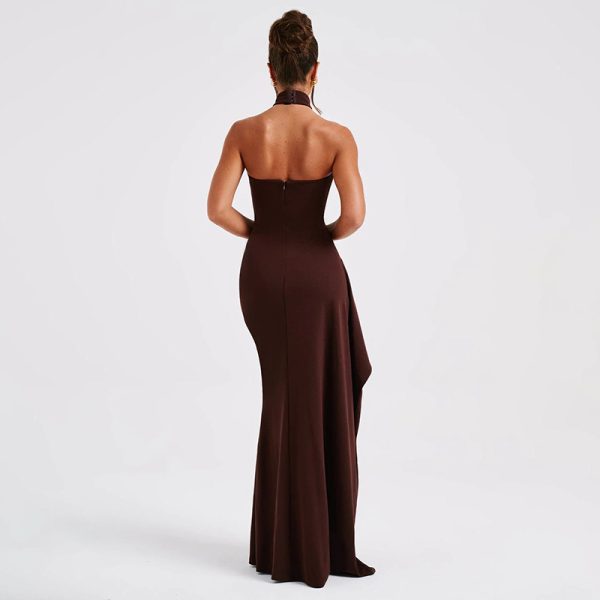 Women's   Halter round Neck Dress Women Sexy Tight Backless High Slit Dress