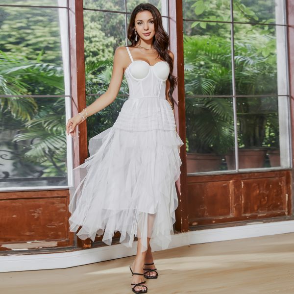 Women's Top for First Love Boning Corset Dress White Yarn Strap Large Swing Dress Sexy Prom Dress