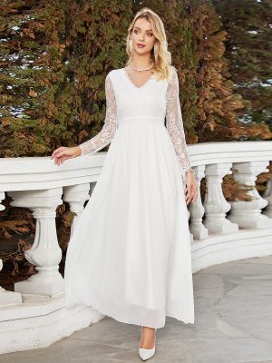 Women's Dress Lace V neck Dress Chiffon Wedding Clothes