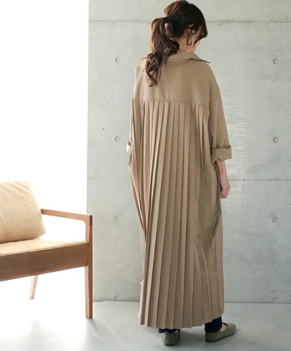 Women's  Loose Dress Women Casual Large Version Back Pleated Long Shirt Dress