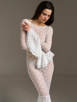 Women's  Summer Sexy See through Lace round Neck Tight Lace Fishtail Length Dress