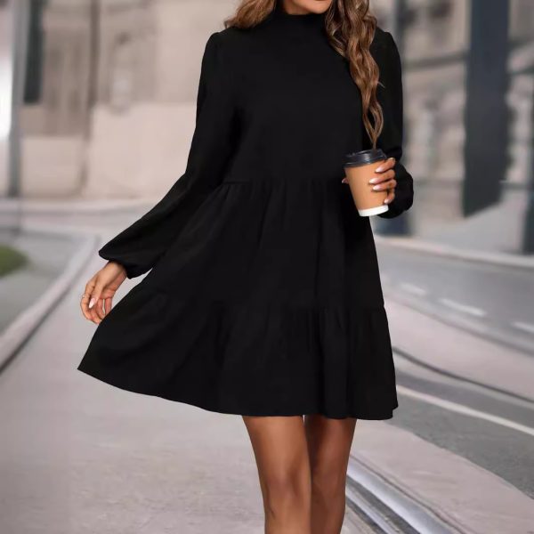 Women's    Clothing Spring Autumn Solid Color Loose Round Neck Long Sleeved Dress