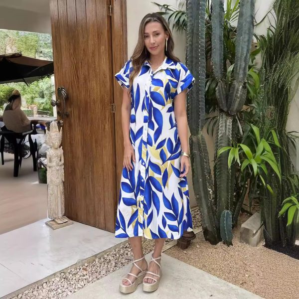 Women's Summer Printed Shirt Dress Casual Office Women Dress