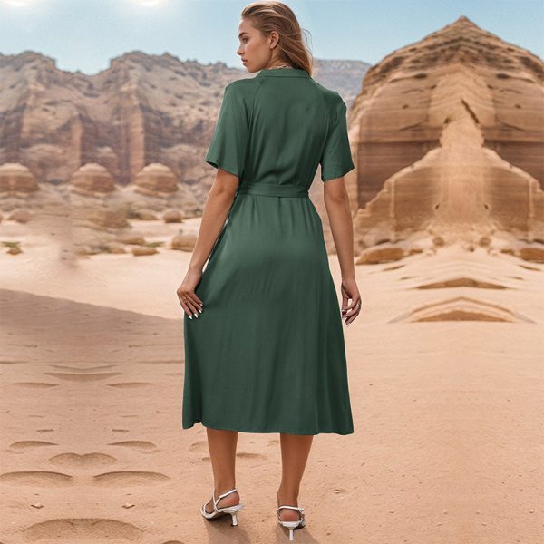 Women's Clothes Turn-down Collar Green Dress