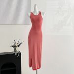 Women's Clothing Summer Sexy round Neck Slim Fit Backless Tight Waist Sheath Dress