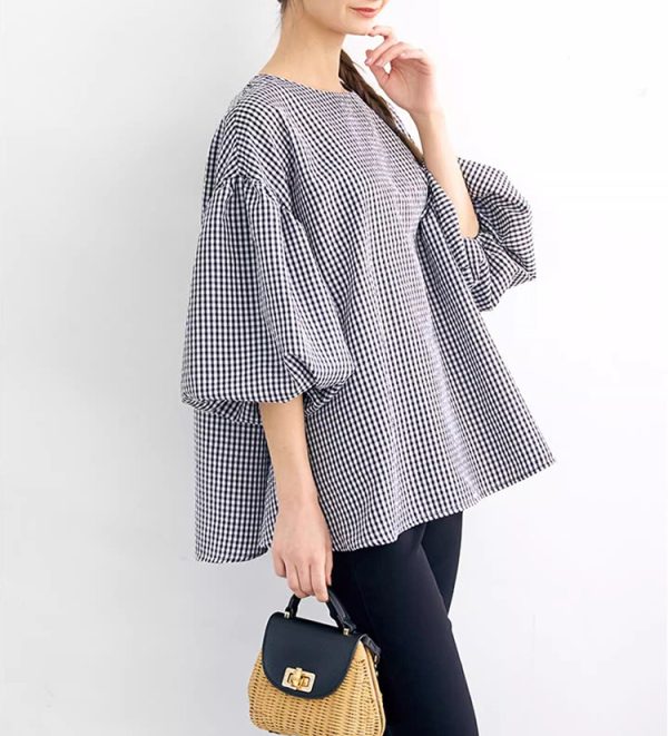 Women's  Lantern Sleeve Round Neck Top