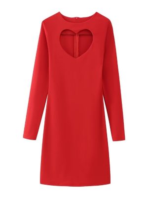 Women's Clothing Hollowed Heart Shape Slim Fit Long Sleeve Narrow Dress