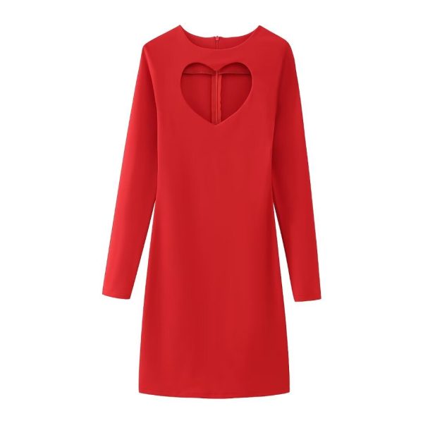 Women's Clothing Hollowed Heart Shape Slim Fit Long Sleeve Narrow Dress