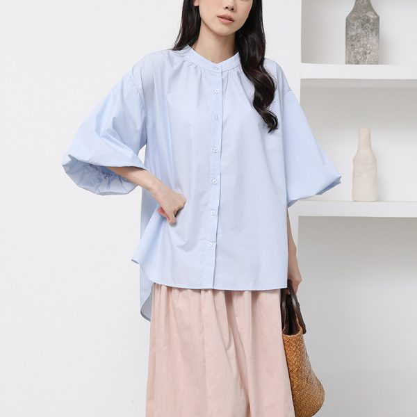 Women's Loose Puff Sleeve Solid Color Shirt