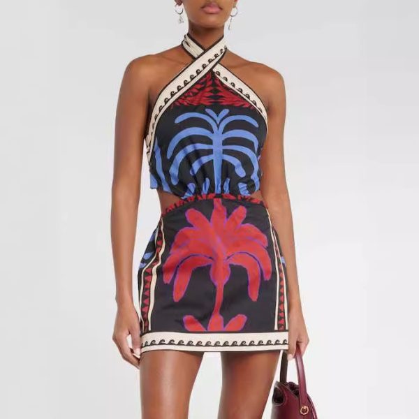 Women's Sexy Halter Positioning Print Holiday Beach Dress