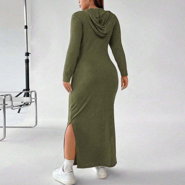 Women's Clothing Hooded Dress Autumn Winter Simplicity Skinny Sheath Maxi Dress