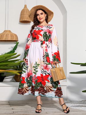 Women's High Waist Lace up Vacation Swing Maxi Dress