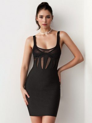 Women's Skinny Slimming Bandage Mesh Dress Sexy Short Sexy Dress