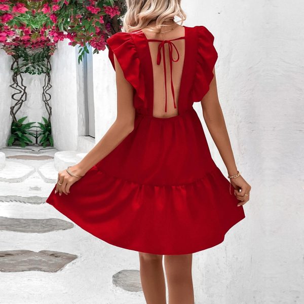 Women's  Hem Sexy V neck Backless Sleeveless Dress