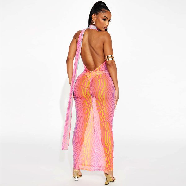 Women's Casual Sexy Transparent Backless Gauzy Halter Dress