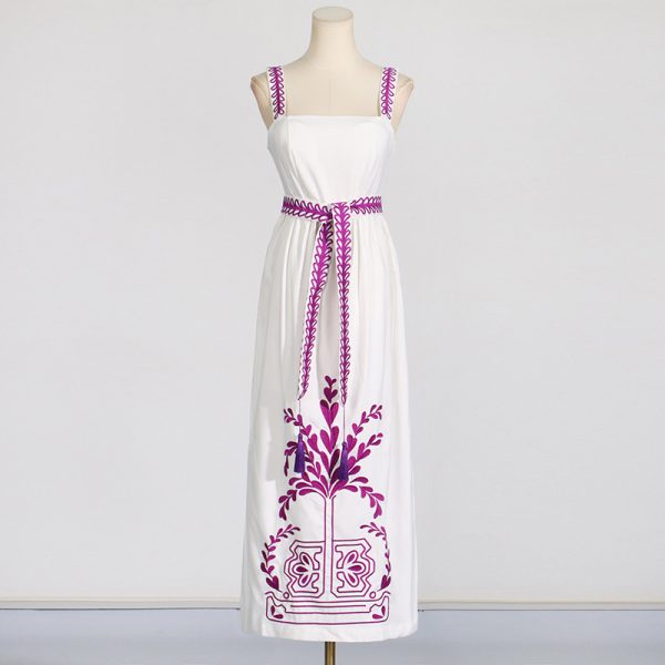 Women's   Bohemian Embroidery Summer Suspender Tube Top Cinched Waist Long Women Side Split Dress