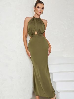 Women's  Simple Sexy Halter Ruffled Slim Dinner Dress