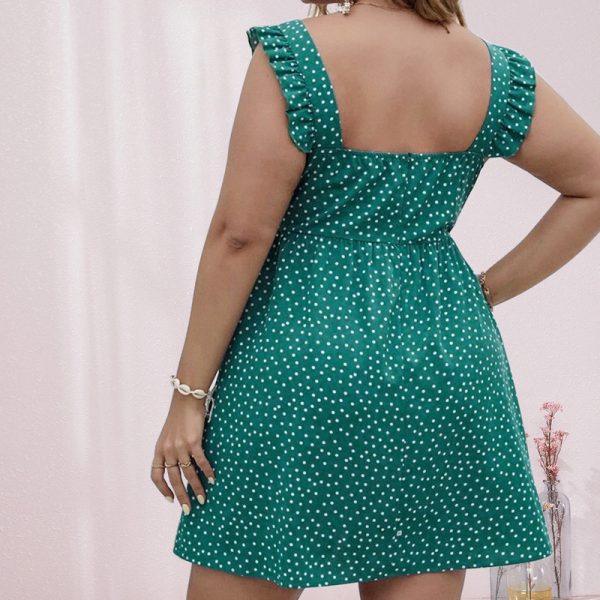 Women's Plump Girls Summer Retro Waist Tight Dress Short Square Collar Sling Printed Dress