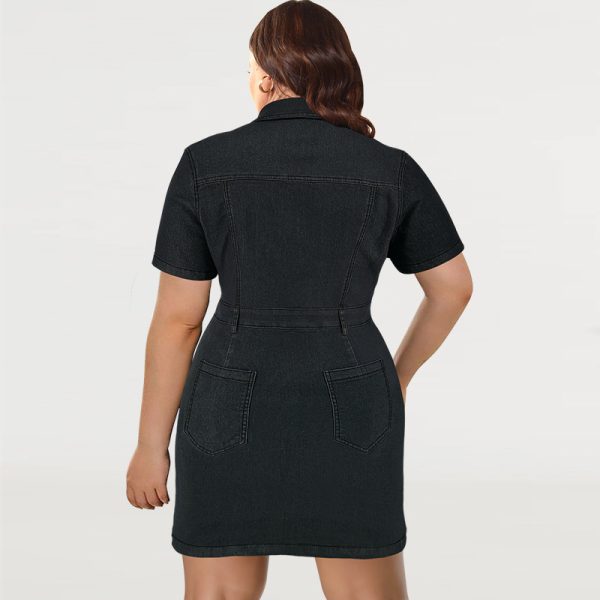 Women's  Rollneck Short Sleeve Shirt Button Short Denim Dress