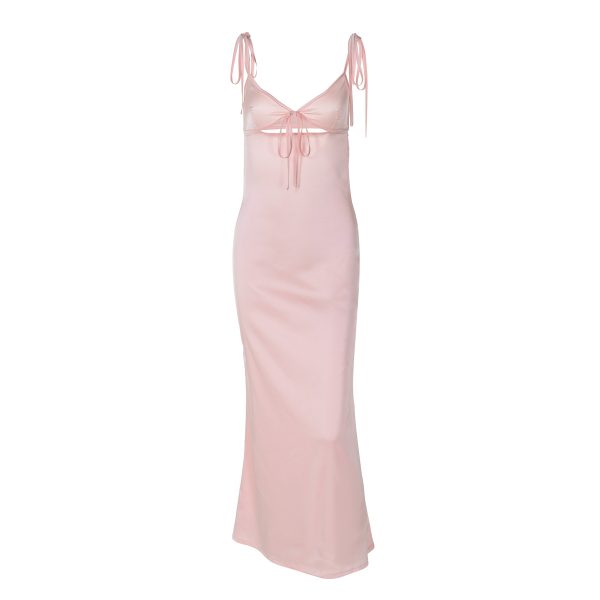 Women's Summer Sexy V neck Lace Strap Satin Dress