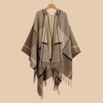 Women's  Shawl Plaid Double Sided Cape Cloak Fleece Lined Thick Split Towel