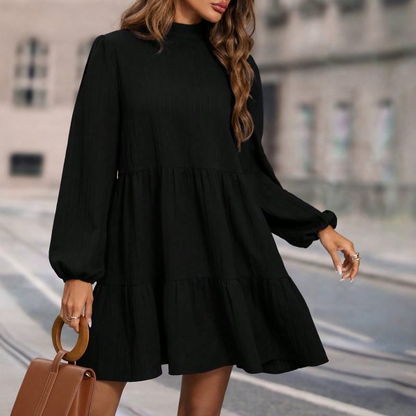 Women's    Clothing Spring Autumn Solid Color Loose Round Neck Long Sleeved Dress