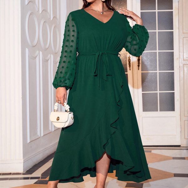 Women's Dress Women Summer Long-Sleeve Deep V Plunge Knee Length Dress Women