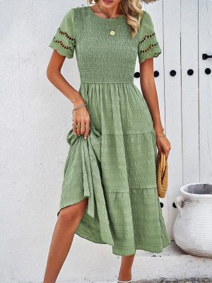 Women's Summer Solid Color Smocking Hollow Out Cutout Dress