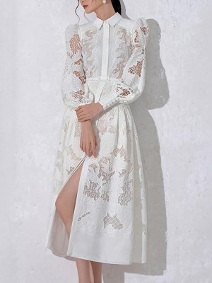Women's Embroidery Hollow Out Cutout out Solid Color Dress