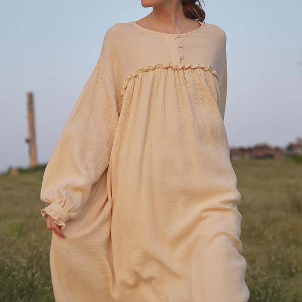 Women's   Casual Wooden Ear Stitching Niche Nightdress