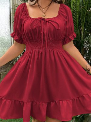 Women's Plus Size Women Fresh Sweet Wine Red Dress