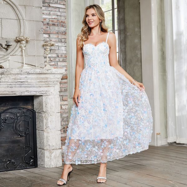 Women's  Three Dimensional Floral Fairy Dress Sweet Fresh Maxi Dress