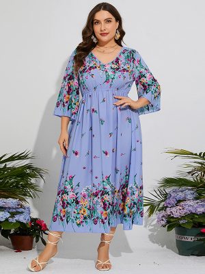 Women's Chiffon Elastic Waist Flare Sleeve Vacation Dress