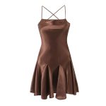 Women's Summer Two Color Strap Dress Lace up Backless Sexy Dress