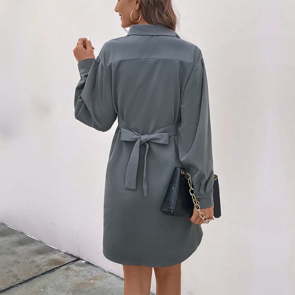 Women's Clothing Long Sleeve Solid Color Shirt Dress