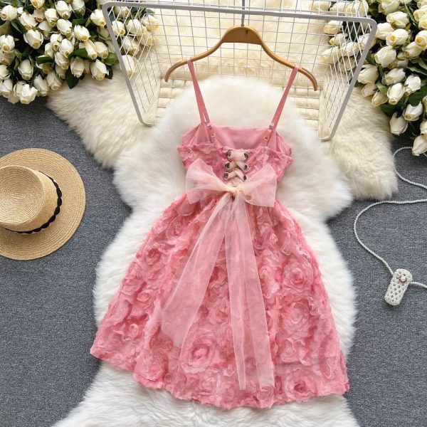 Women's   Embroidered Sweet Elegance First Love Strap Lace up Dress for Women