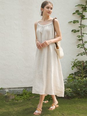 Women's   Linen Holiday Mid Length Dress Home Nightdress