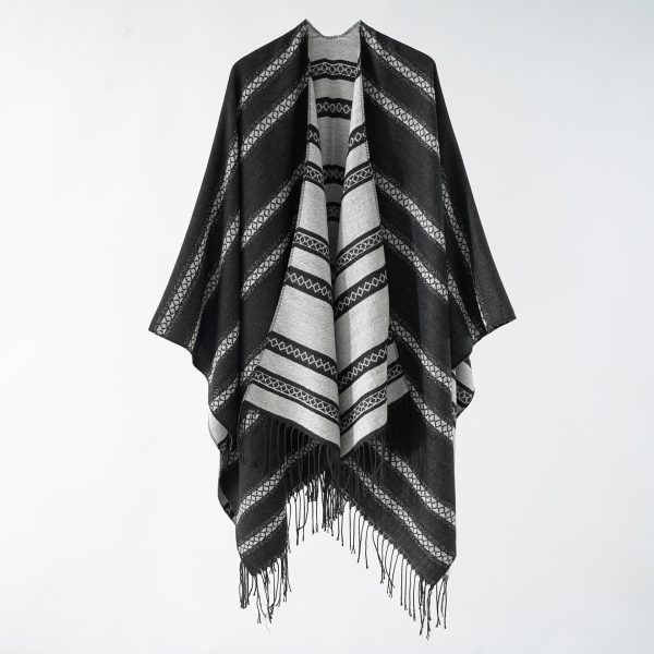 Women's  Autumn Winter Cashmere Like Striped Shawl Women Cloak