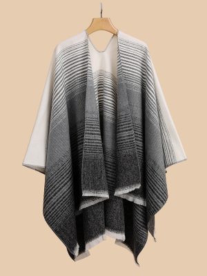 Women's  Loose Shawl Thermal Shoulder Protection Cloak Strip Knitted Double Sided Cashmere Cloak