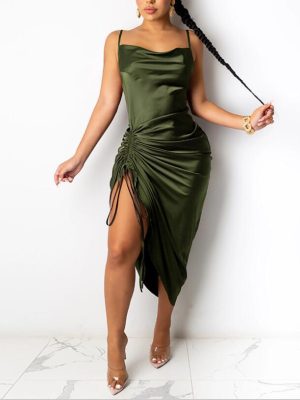 Women's Pleating Sling Maxi Dress