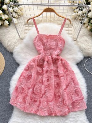 Women's   Embroidered Sweet Elegance First Love Strap Lace up Dress for Women