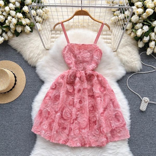 Women's   Embroidered Sweet Elegance First Love Strap Lace up Dress for Women