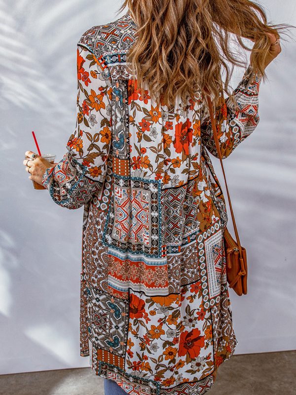 Women's Casual Printed Long Cardigan Women Clothes