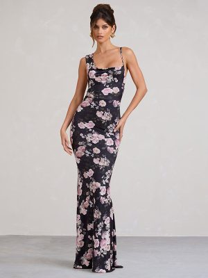 Women's  Summer Elegant Blooming Printing Slim Fit High Waist Fishtail Maxi Dress