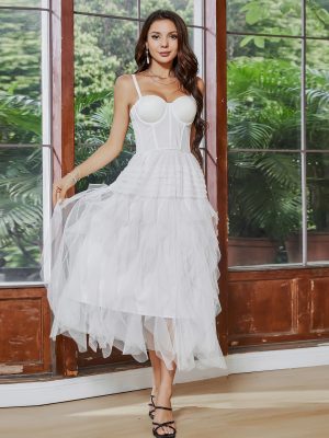 Women's Top for First Love Boning Corset Dress White Yarn Strap Large Swing Dress Sexy Prom Dress