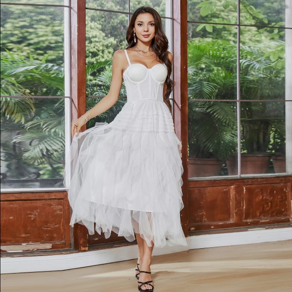 Women's Top for First Love Boning Corset Dress White Yarn Strap Large Swing Dress Sexy Prom Dress